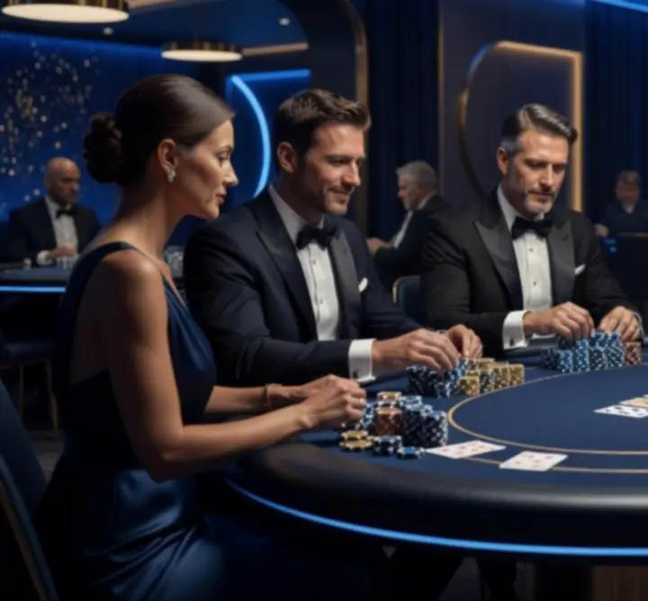 Wieczór pokerowy zorganizowany przez FALL ALASSAN AUTO LAB z profesjonalnym stołem i żetonami.